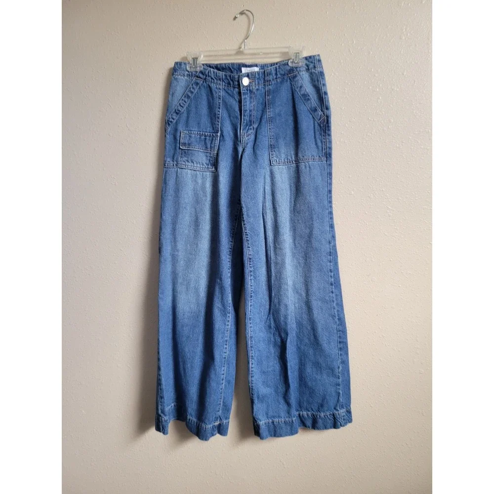 Forever 21 Premium Low Rise Wide Leg Denim Jeans Womens Pockets Blue Sz 26